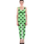 Polka Dots - Black on Light Green OnePiece Catsuit