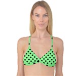 Polka Dots - Black on Light Green Reversible Tri Bikini Top