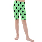 Polka Dots - Black on Light Green Kid s Mid Length Swim Shorts