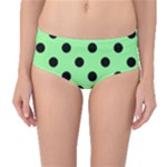 Polka Dots - Black on Light Green Mid-Waist Bikini Bottoms