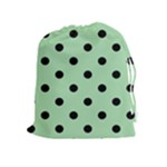 Polka Dots - Black on Celadon Green Drawstring Pouch (XL)