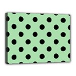 Polka Dots - Black on Celadon Green Canvas 16  x 12  (Stretched)