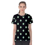 Polka Dots - Celadon Green on Black Women s Cotton Tee