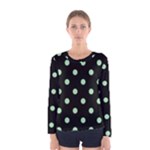 Polka Dots - Celadon Green on Black Women s Long Sleeve T-shirt