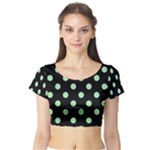 Polka Dots - Celadon Green on Black Short Sleeve Crop Top (Tight Fit)