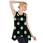 Polka Dots - Celadon Green on Black Side Drop Tank Tunic