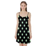 Polka Dots - Celadon Green on Black Satin Night Slip