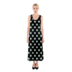 Polka Dots - Celadon Green on Black Full Print Maxi Dress