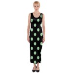 Polka Dots - Celadon Green on Black Fitted Maxi Dress