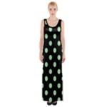 Polka Dots - Celadon Green on Black Maxi Thigh Split Dress