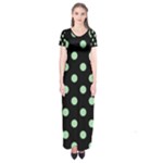 Polka Dots - Celadon Green on Black Short Sleeve Maxi Dress