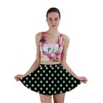 Polka Dots - Celadon Green on Black Mini Skirt