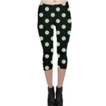 Polka Dots - Celadon Green on Black Capri Leggings