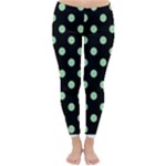 Polka Dots - Celadon Green on Black Winter Leggings