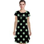 Polka Dots - Celadon Green on Black Cap Sleeve Nightdress