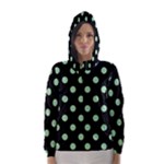 Polka Dots - Celadon Green on Black Hooded Wind Breaker (Women)