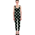 Polka Dots - Celadon Green on Black OnePiece Catsuit