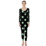 Polka Dots - Celadon Green on Black Long Sleeve Catsuit