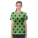 Polka Dots - Black on Dollar Bill Green Women s Sport Mesh Tee