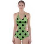 Polka Dots - Black on Dollar Bill Green Cut-Out One Piece Swimsuit