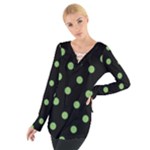 Polka Dots - Dollar Bill Green on Black Women s Tie Up Tee