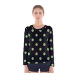 Polka Dots - Dollar Bill Green on Black Women s Long Sleeve T-shirt