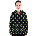 Polka Dots - Dollar Bill Green on Black Women s Zipper Hoodie