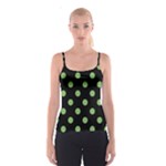 Polka Dots - Dollar Bill Green on Black Spaghetti Strap Top