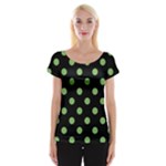 Polka Dots - Dollar Bill Green on Black Women s Cap Sleeve Top