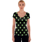 Polka Dots - Dollar Bill Green on Black Women s V-Neck Cap Sleeve Top