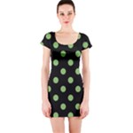 Polka Dots - Dollar Bill Green on Black Short Sleeve Bodycon Dress