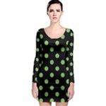 Polka Dots - Dollar Bill Green on Black Long Sleeve Bodycon Dress