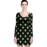 Polka Dots - Dollar Bill Green on Black Long Sleeve Velvet Bodycon Dress