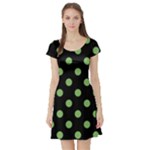 Polka Dots - Dollar Bill Green on Black Short Sleeve Skater Dress