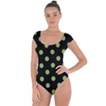 Polka Dots - Dollar Bill Green on Black Short Sleeve Leotard (Ladies)