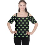 Polka Dots - Dollar Bill Green on Black Women s Cutout Shoulder Tee