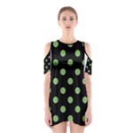 Polka Dots - Dollar Bill Green on Black Women s Cutout Shoulder Dress