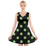 Polka Dots - Dollar Bill Green on Black V-Neck Sleeveless Dress