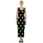 Polka Dots - Dollar Bill Green on Black Fitted Maxi Dress