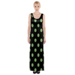 Polka Dots - Dollar Bill Green on Black Maxi Thigh Split Dress