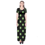 Polka Dots - Dollar Bill Green on Black Short Sleeve Maxi Dress