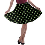 Polka Dots - Dollar Bill Green on Black A-line Skater Skirt