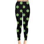 Polka Dots - Dollar Bill Green on Black Women s Leggings