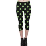 Polka Dots - Dollar Bill Green on Black Capri Leggings