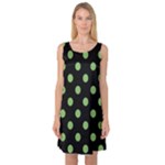 Polka Dots - Dollar Bill Green on Black Sleeveless Satin Nightdress