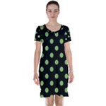 Polka Dots - Dollar Bill Green on Black Short Sleeve Nightdress