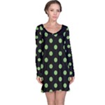 Polka Dots - Dollar Bill Green on Black Long Sleeve Nightdress