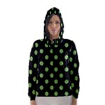 Polka Dots - Dollar Bill Green on Black Hooded Wind Breaker (Women)