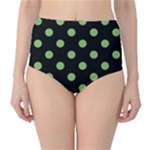 Polka Dots - Dollar Bill Green on Black High-Waist Bikini Bottoms