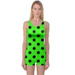 Polka Dots - Black on Neon Green One Piece Boyleg Swimsuit